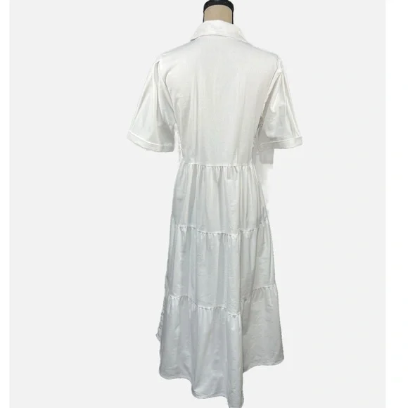Boho Vibes White Button down Ruffle Short Sleeve Dress - Picture 3 of 7